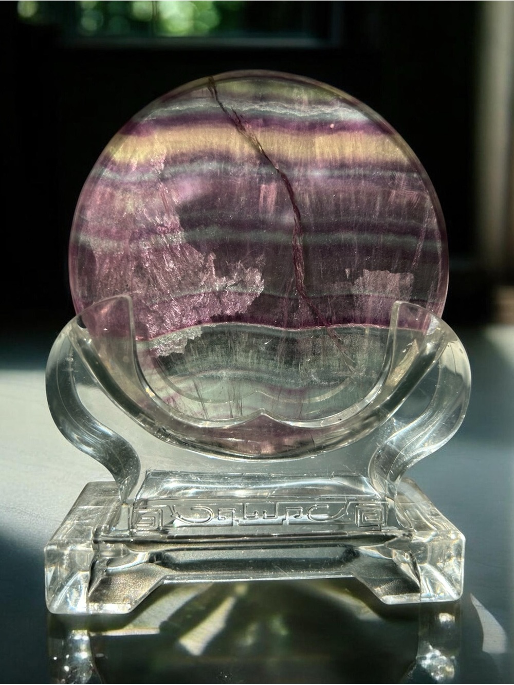 Polished Rainbow Fluorite Slab with display included